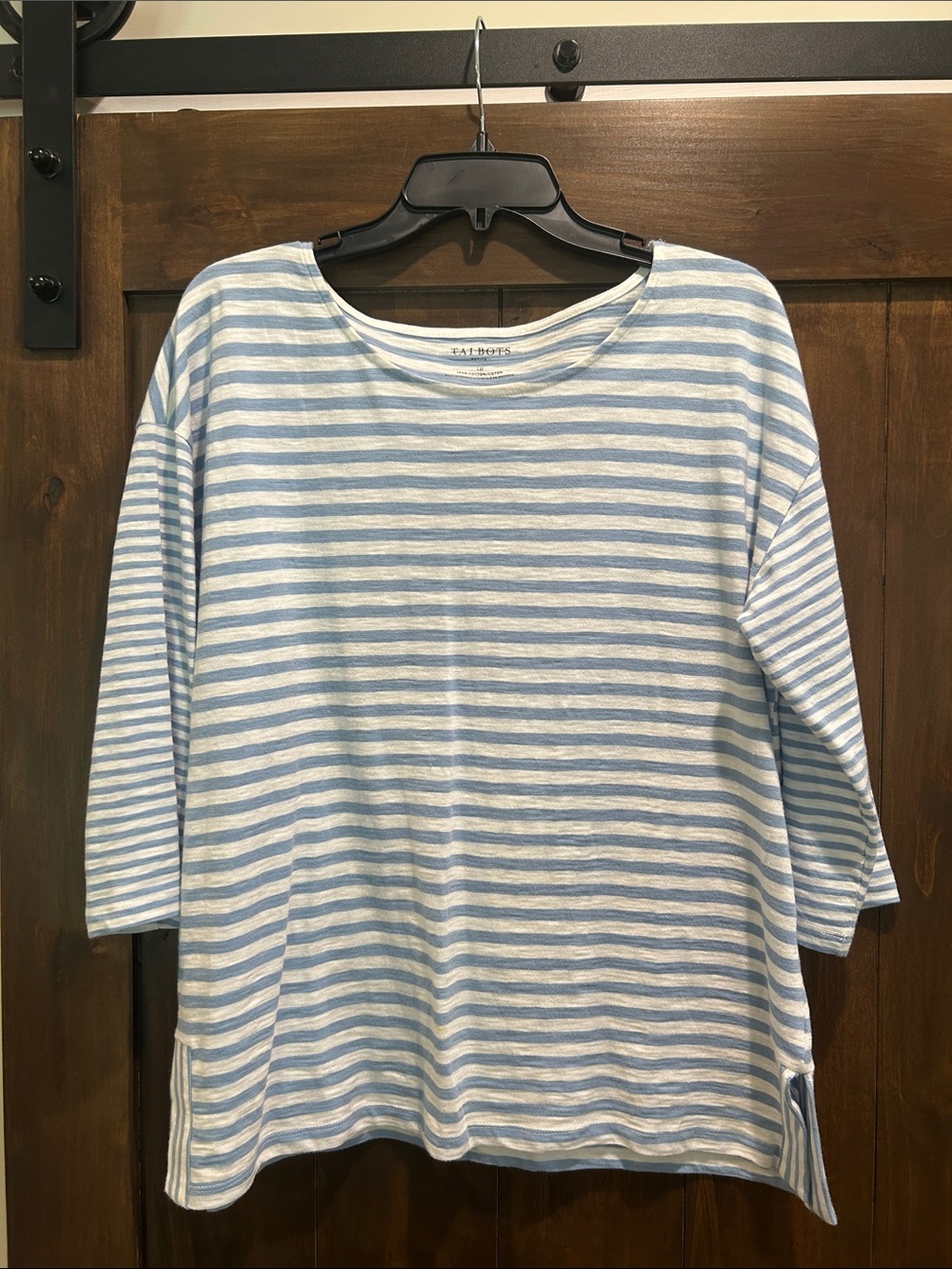 E410 Talbots  Sz. LP Blue and White Striped Boatneck Tee